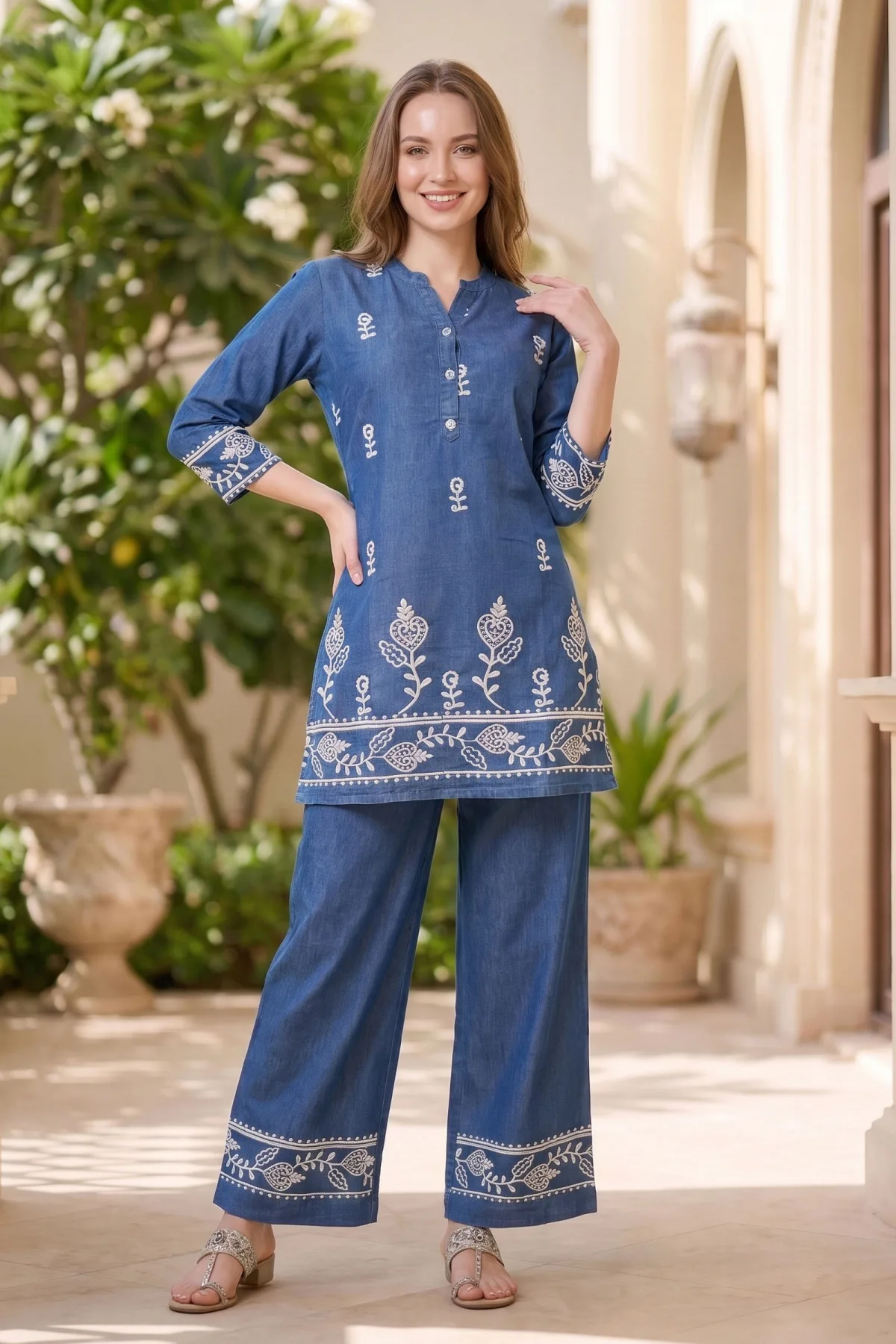 Indigo Blue Denim Kurta Palazzo Co-ord Set