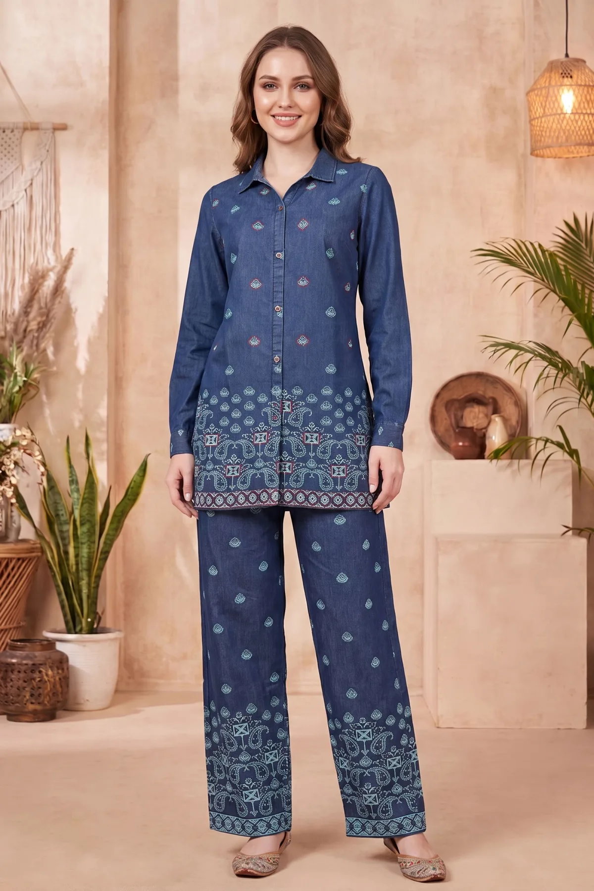 Indigo Blue Denim Co-ord Set with Thread Embroidery