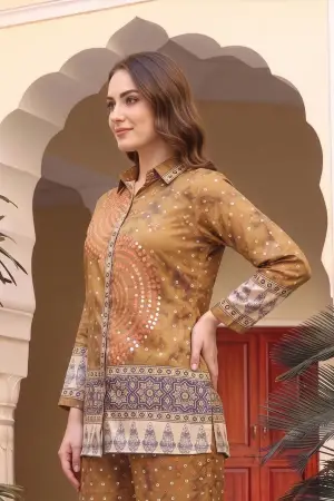 Mustard Crepe Silk Bandhani Print Shirt Style Kurti - photo 2