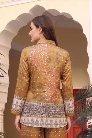 Mustard Crepe Silk Bandhani Print Shirt Style Kurti - photo 4