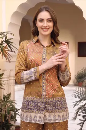 Mustard Crepe Silk Bandhani Print Shirt Style Kurti - photo 5