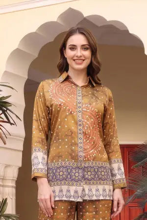 Mustard Crepe Silk Bandhani Print Shirt Style Kurti - photo 6