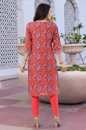 Maroon Printed Long Kurti with Gota Lace and Piping - photo 4