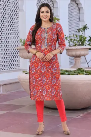 Maroon Printed Long Kurti with Gota Lace and Piping - photo 6