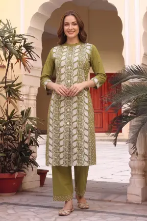 Mehandi Green Cotton Chikankari Style Kurti with Palazzo - photo 5