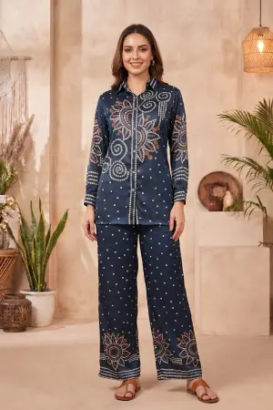 Midnight Blue Bandhani Print Crepe Silk Co Ord Set - photo 5