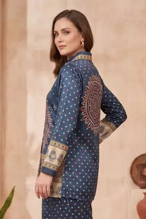 Navy Blue Modal Silk Bandhani Print Shirt for Women - photo 3