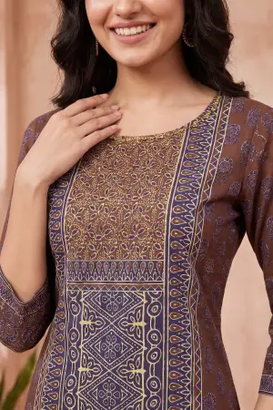 Brown Azrakh Print Blended Cotton Short Kurti - photo 3