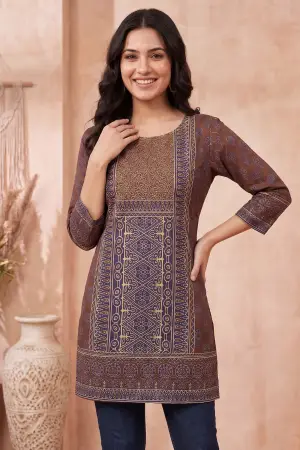 Brown Azrakh Print Blended Cotton Short Kurti - photo 5