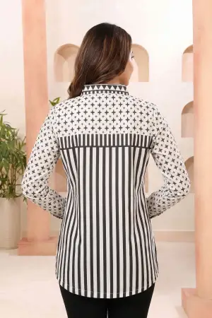 White Modal Silk Geometric Print Shirt Style Tunic - photo 4