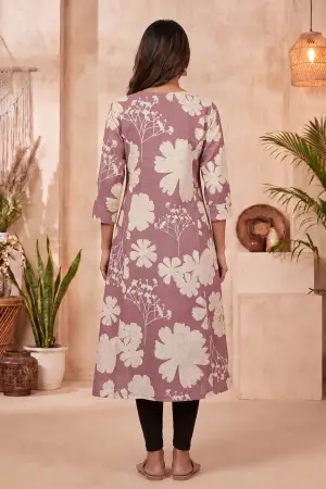 Onion Pink A Line Kurti with Large Floral Print - photo 4