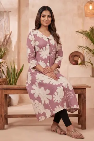 Onion Pink A Line Kurti with Large Floral Print - photo 6