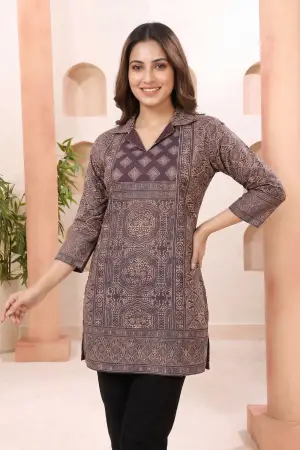 Mystic Wine Ajrakh Print Cotton Blend Short Kurti - photo 1