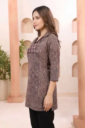 Mystic Wine Ajrakh Print Cotton Blend Short Kurti - photo 2