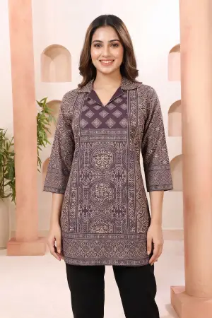 Mystic Wine Ajrakh Print Cotton Blend Short Kurti - photo 6