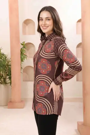 Coffee Brown Modal Silk Shirt Style Tunic - photo 2