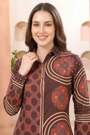 Coffee Brown Modal Silk Shirt Style Tunic - photo 3