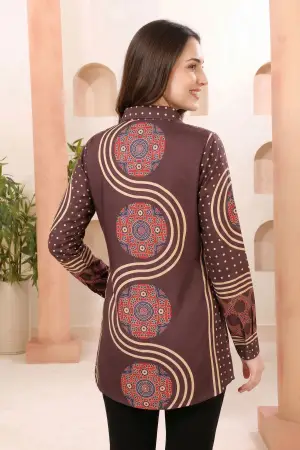 Coffee Brown Modal Silk Shirt Style Tunic - photo 4