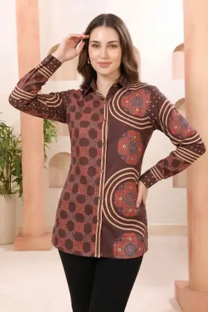 Coffee Brown Modal Silk Shirt Style Tunic - photo 6