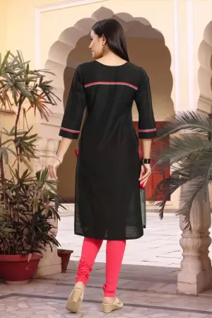Black Raw Silk Tunic with Floral Threadwork and Colour Block - photo 4
