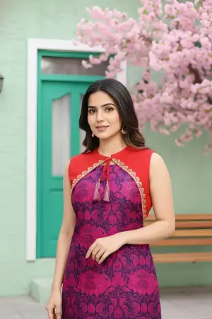 Wine Purple Jacket Style Printed Cotton Kurti - photo 6
