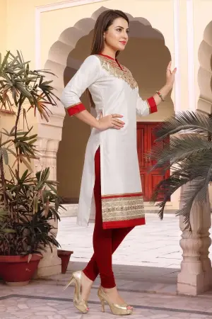 White and Gold Raw Silk Tunic with Handwork - photo 2