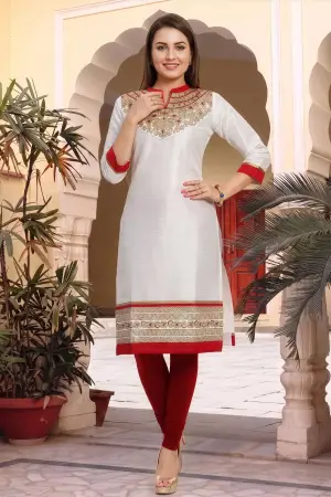 White and Gold Raw Silk Tunic with Handwork - photo 3