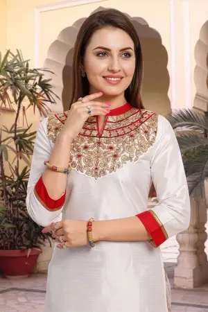 White and Gold Raw Silk Tunic with Handwork - photo 5