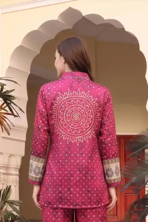 Hot Pink Bandhani Print Shirt Style Kurti Top - photo 4