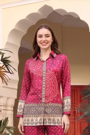 Hot Pink Bandhani Print Shirt Style Kurti Top - photo 6