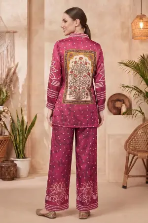 Hot Pink Crepe Silk Bandhani Print Co Ord Set - photo 2