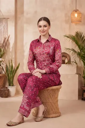 Hot Pink Crepe Silk Bandhani Print Co Ord Set - photo 4