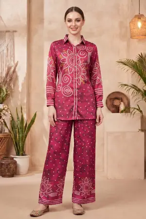 Hot Pink Crepe Silk Bandhani Print Co Ord Set - photo 5