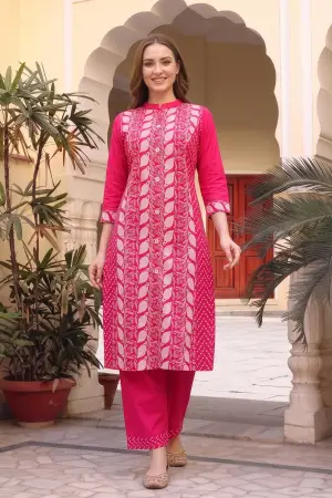 Hot Pink Cotton Chikankari Style Kurta with Palazzo Set - photo 5