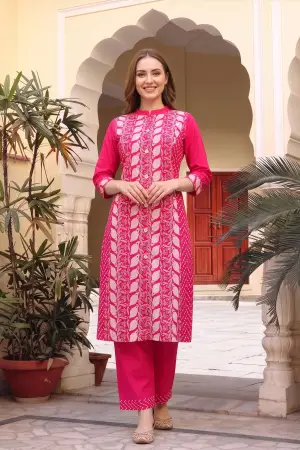 Hot Pink Cotton Chikankari Style Kurta with Palazzo Set - photo 6