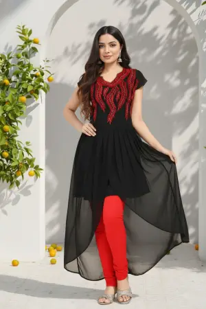 Ravishing Black Georgette Tunic with Red Thread Work - photo 1