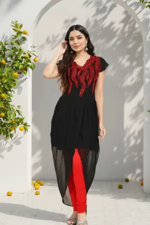 Ravishing Black Georgette Tunic with Red Thread Work - photo 3