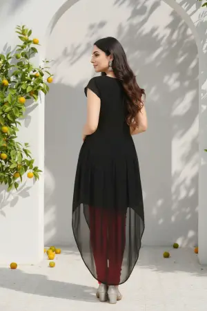 Ravishing Black Georgette Tunic with Red Thread Work - photo 4