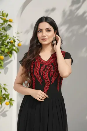 Ravishing Black Georgette Tunic with Red Thread Work - photo 5