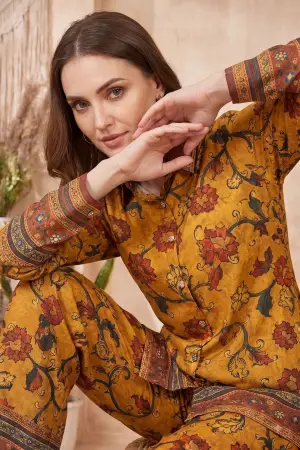 Mustard Floral Printed Co Ord Set with Shirt Collar - photo 6