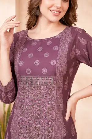Rich Wine Ajrakh Print Cotton Blend Short Kurti with Thread Work - photo 3