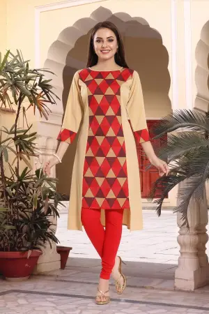 Maroon Beige Poly Crepe Designer Cut Casual Tunic - photo 1