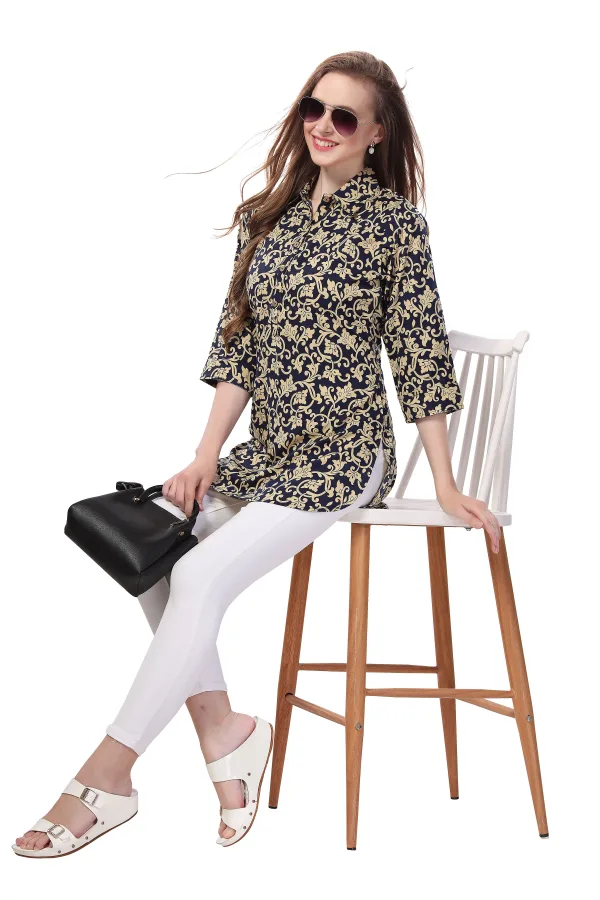 Navy Blue Short Tunic Top for Women