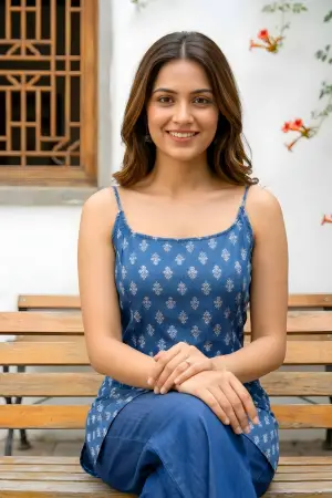 Indigo Blue Denim Spaghetti Strap Kurti Top - photo 6