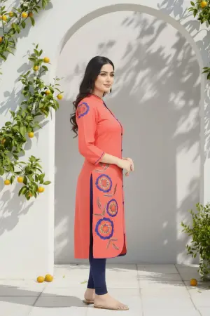 Tomato Red Rayon Tunic with Blue Threadwork - photo 2