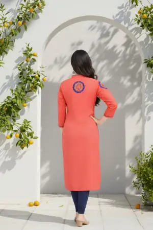 Tomato Red Rayon Tunic with Blue Threadwork - photo 4