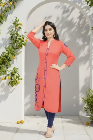 Tomato Red Rayon Tunic with Blue Threadwork - photo 6
