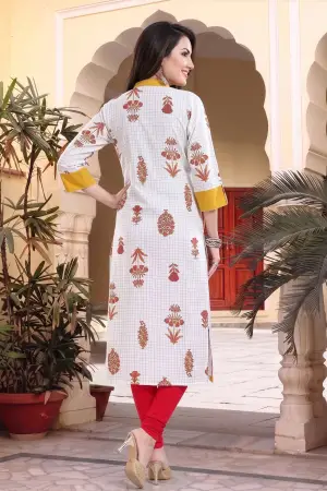 Vibrance Checkered White and Yellow Rayon Cotton Long Kurti - photo 4