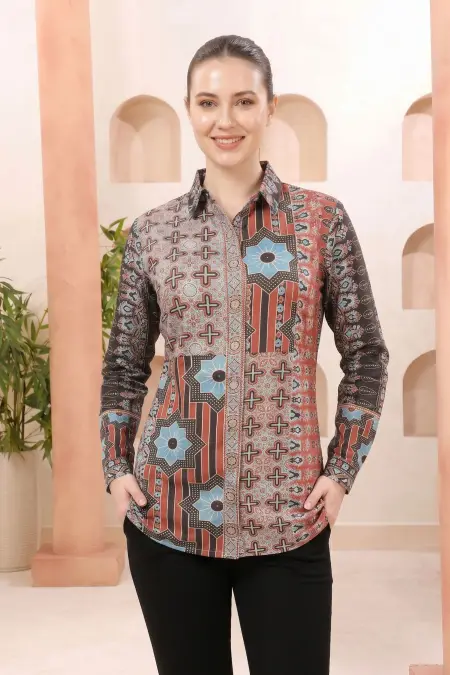 Black Modal Silk Tunic with Abstract Geometric Print