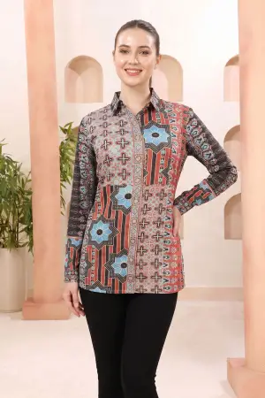 Black Modal Silk Tunic with Abstract Geometric Print - photo 6